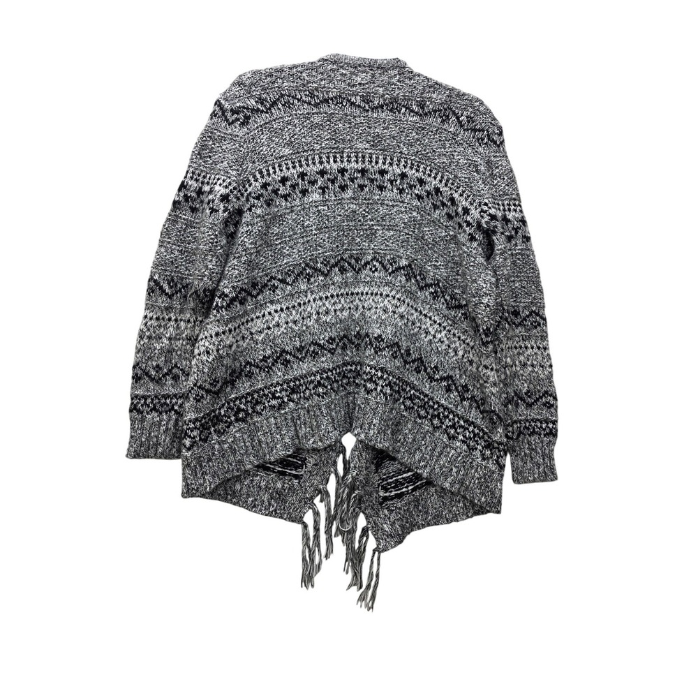 Old Navy Womens Medium Black White Geometric Fringe Open Front Cardigan Sweater - Picture 2 of 10
